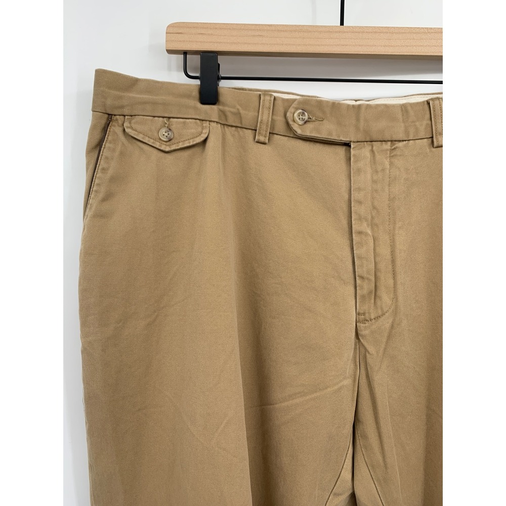 Vintage Polo Ralph Lauren Pants Mens 42x28 Tan Leather Trim Khaki (Tag 42x30)